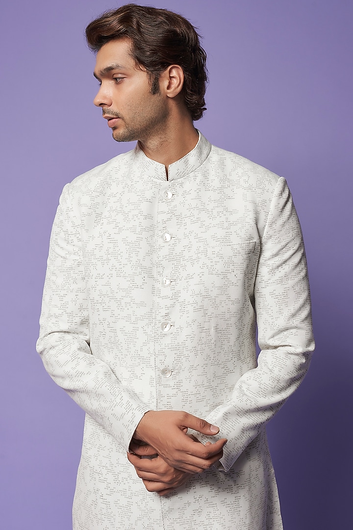 Ivory Tussar Silk Hand Embroidered Wedding Sherwani set by Countrymade at Pernia's Pop Up Shop