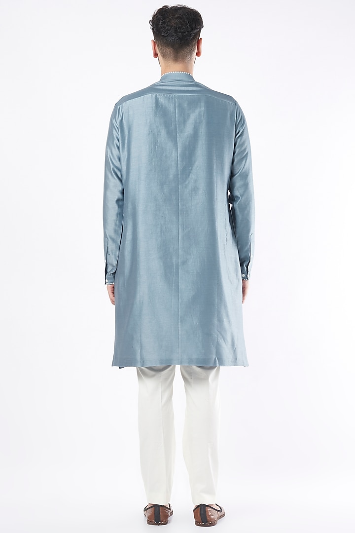 Sky Blue Cotton Silk Zardosi Embroidered Kurta Set by Countrymade at Pernia's Pop Up Shop
