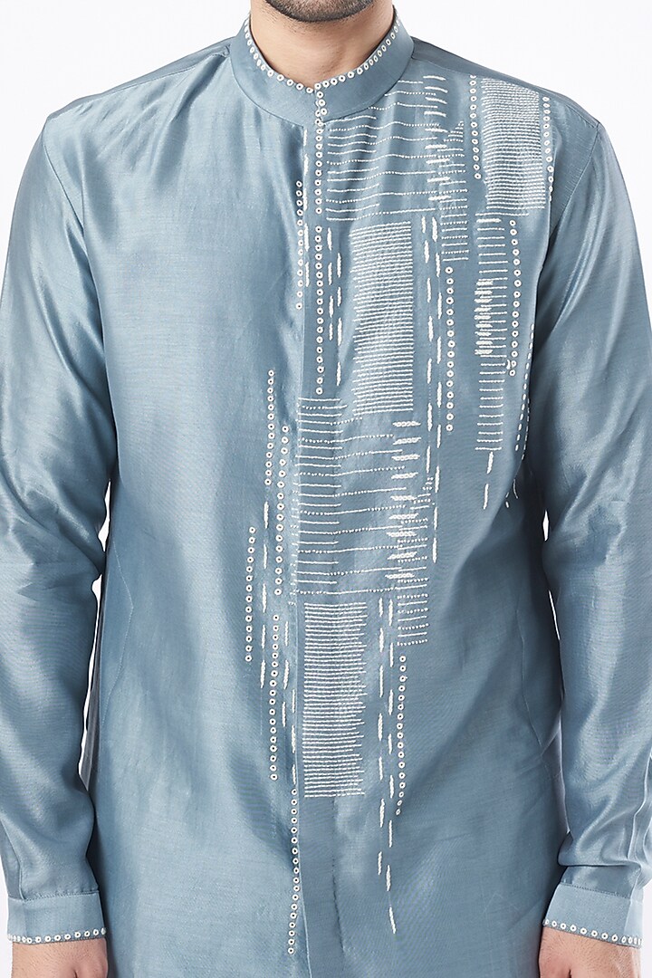 Sky Blue Cotton Silk Zardosi Embroidered Kurta Set by Countrymade at Pernia's Pop Up Shop