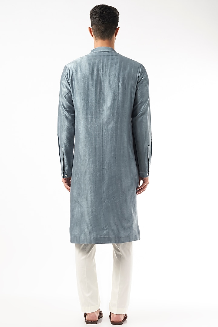Sky Blue Chanderi Printed & Embroidered Kurta Set by Countrymade at Pernia's Pop Up Shop