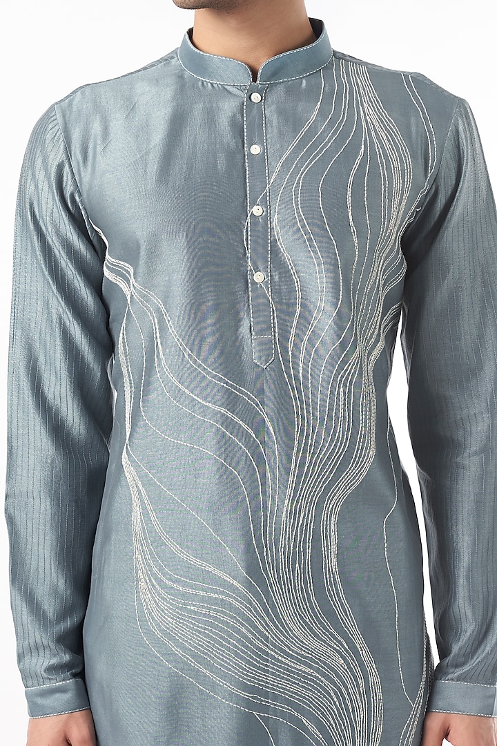 Sky Blue Chanderi Printed & Embroidered Kurta Set by Countrymade at Pernia's Pop Up Shop