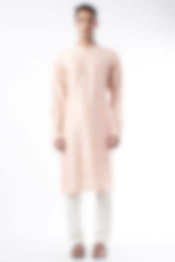 Blush Pink Chanderi Silk Printed & Embroidered Kurta Set by Countrymade at Pernia's Pop Up Shop