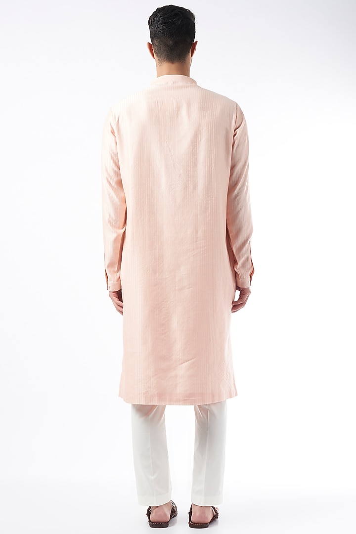 Blush Pink Chanderi Silk Printed & Embroidered Kurta Set by Countrymade at Pernia's Pop Up Shop