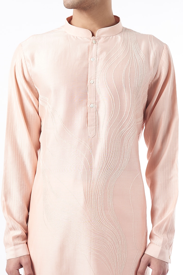 Blush Pink Chanderi Silk Printed & Embroidered Kurta Set by Countrymade at Pernia's Pop Up Shop