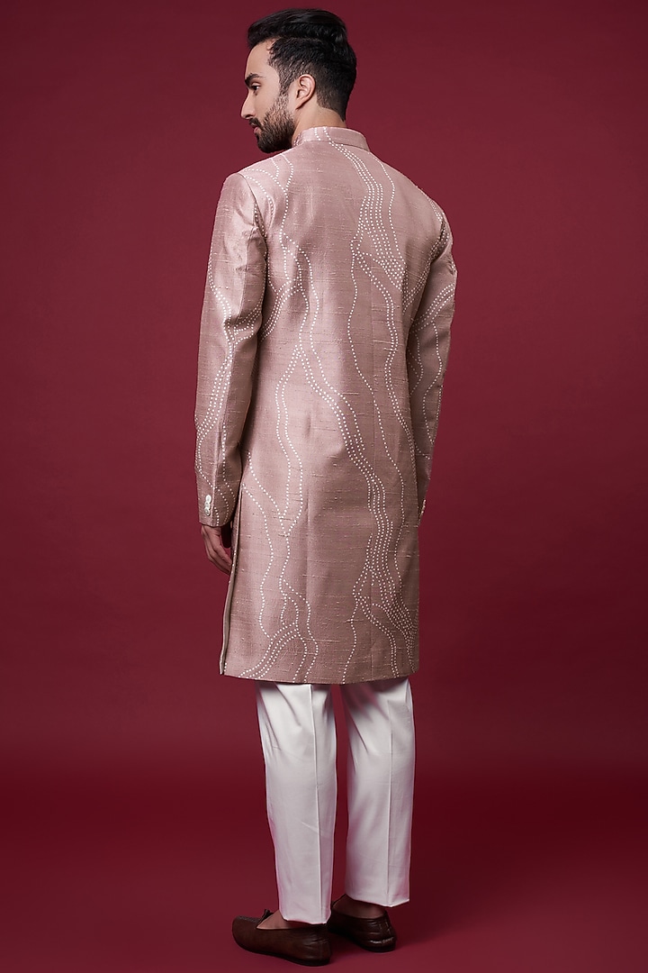 Blush Pink Cotton Silk Hand Embroidered Wedding Sherwani Set by Countrymade at Pernia's Pop Up Shop