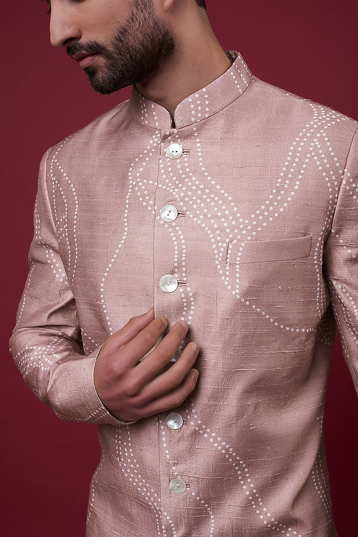 Blush Pink Cotton Silk Hand Embroidered Wedding Sherwani Set by Countrymade at Pernia's Pop Up Shop