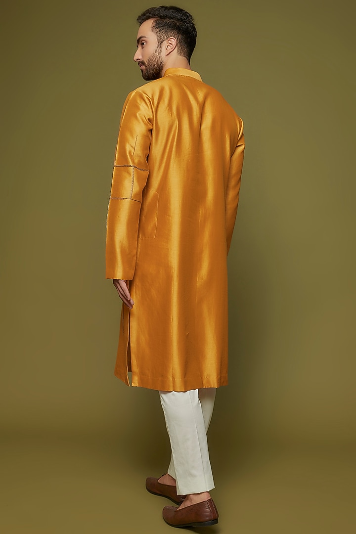 Mustard Yellow Chanderi Patch Work Kurta Set by Countrymade at Pernia's Pop Up Shop
