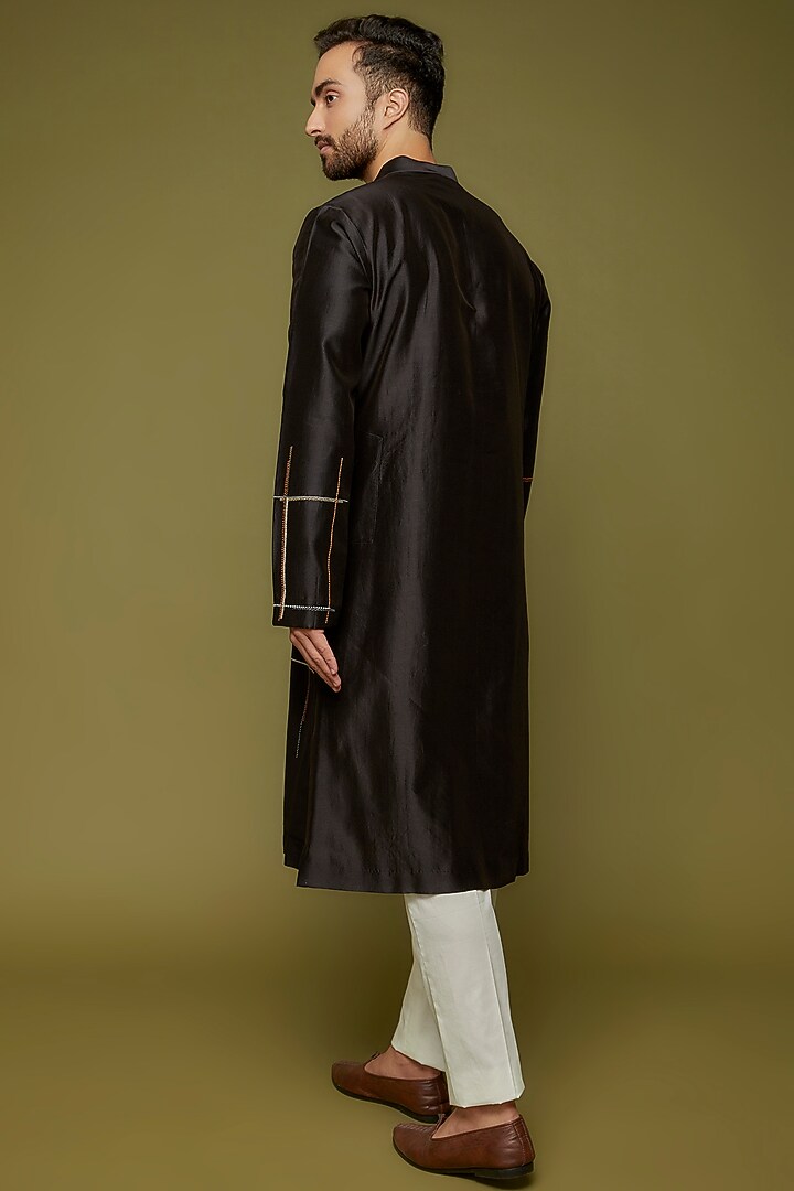 Black Chanderi Patch Work Kurta Set by Countrymade at Pernia's Pop Up Shop