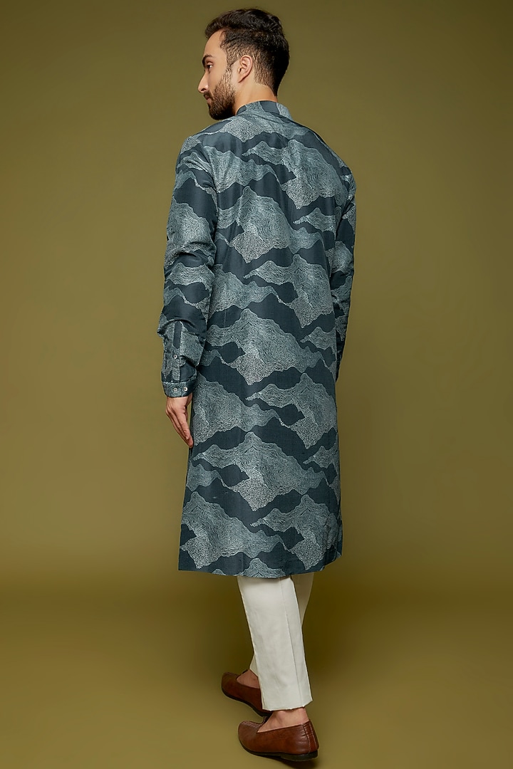 Blue Pure Silk Digital Printed Kurta  by Countrymade at Pernia's Pop Up Shop