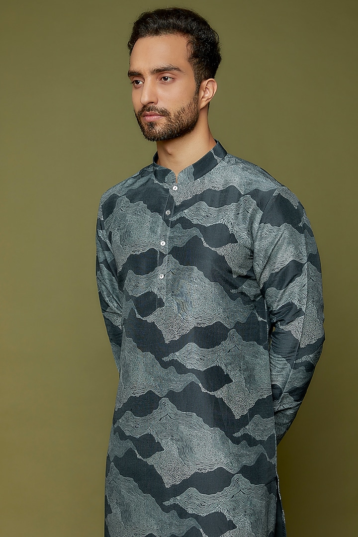 Blue Pure Silk Digital Printed Kurta  by Countrymade at Pernia's Pop Up Shop