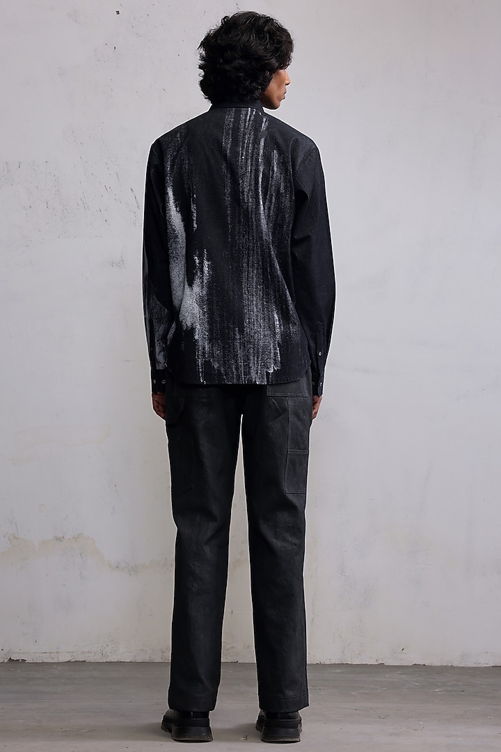 Black Corduroy Printed Shirt by Countrymade at Pernia's Pop Up Shop