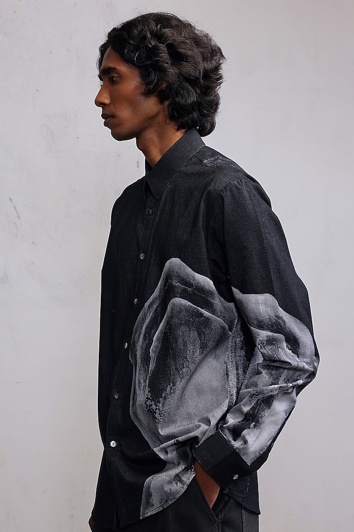 Black Corduroy Printed Shirt by Countrymade at Pernia's Pop Up Shop