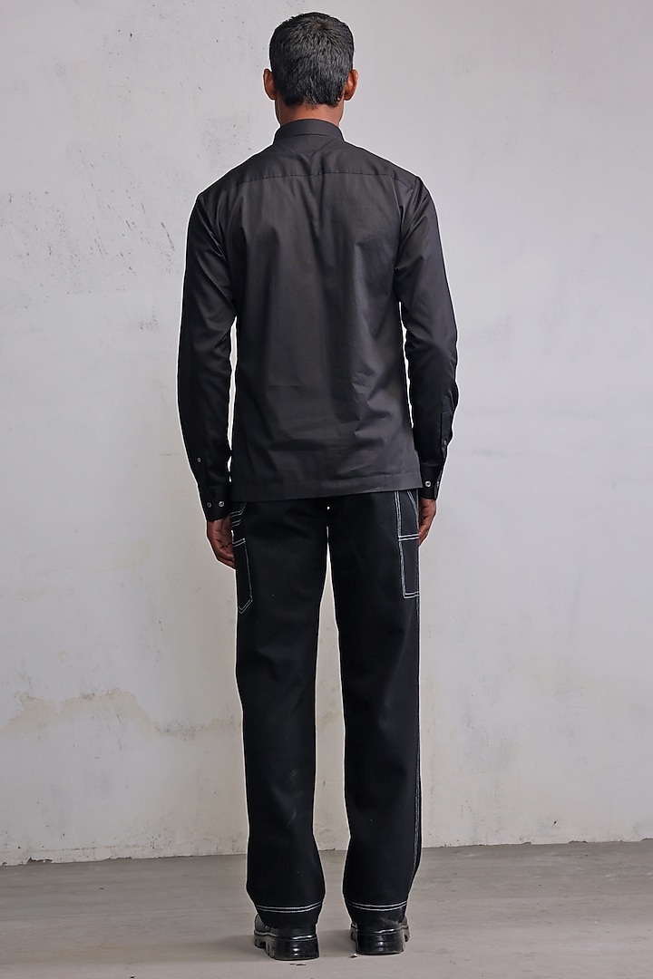 Black Cotton Satin Embroidered Shirt by Countrymade at Pernia's Pop Up Shop