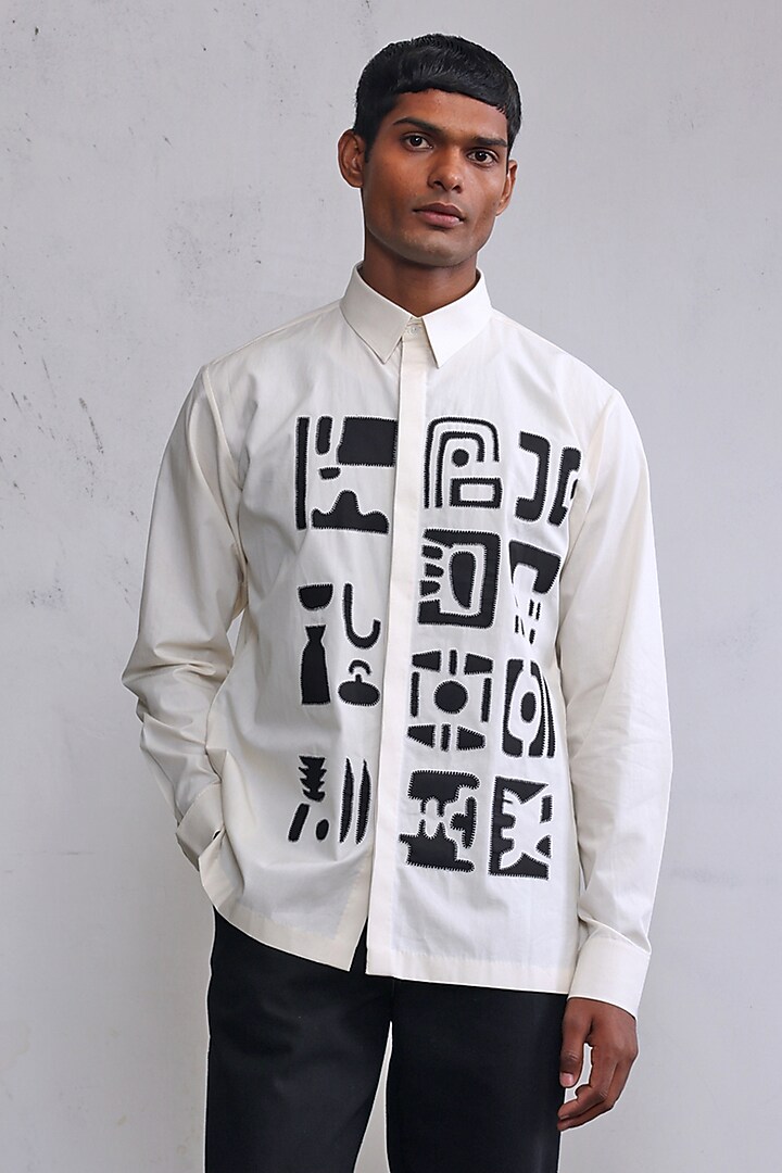 White Cotton Satin Embroidered Shirt by Countrymade at Pernia's Pop Up Shop