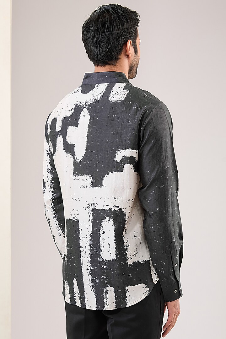 Black Silk Abstract Printed Wedding Shirt by Countrymade at Pernia's Pop Up Shop