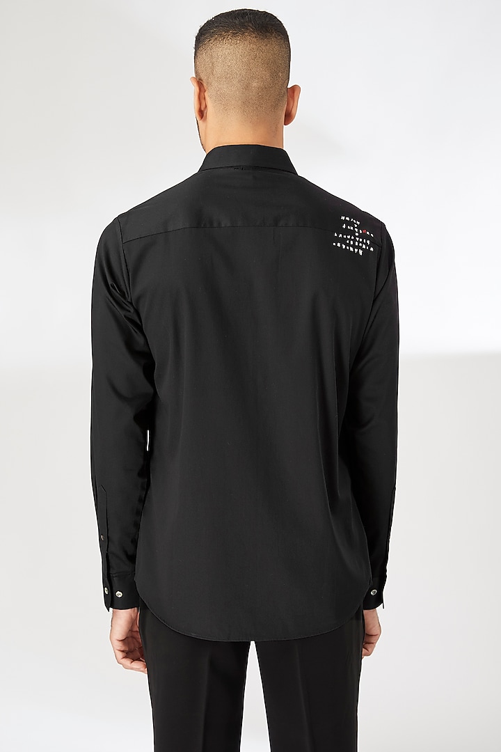 Black Cotton Satin Embroidered Party Wear Shirt by Countrymade at Pernia's Pop Up Shop