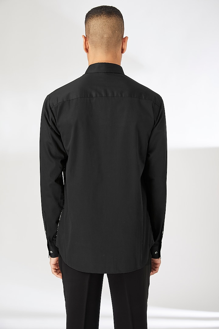 Black Cotton Satin Embroidered Party Wear Shirt by Countrymade at Pernia's Pop Up Shop