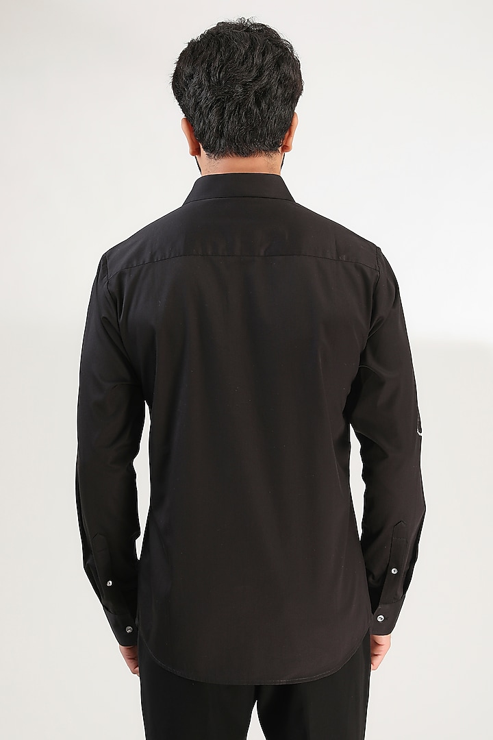 Black Cotton Satin Hand Embroidered Party Wear Shirt by Countrymade at Pernia's Pop Up Shop