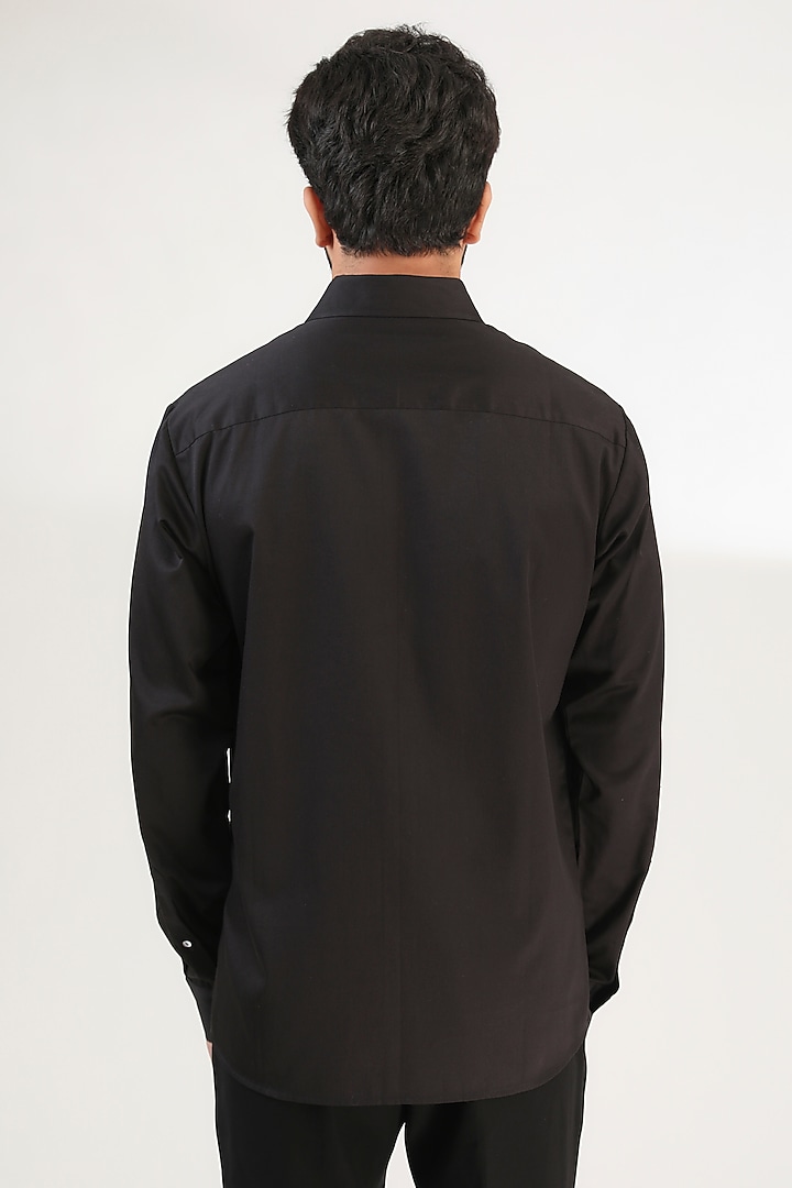 Black Cotton Satin Hand Embroidered Party Wear Shirt by Countrymade at Pernia's Pop Up Shop