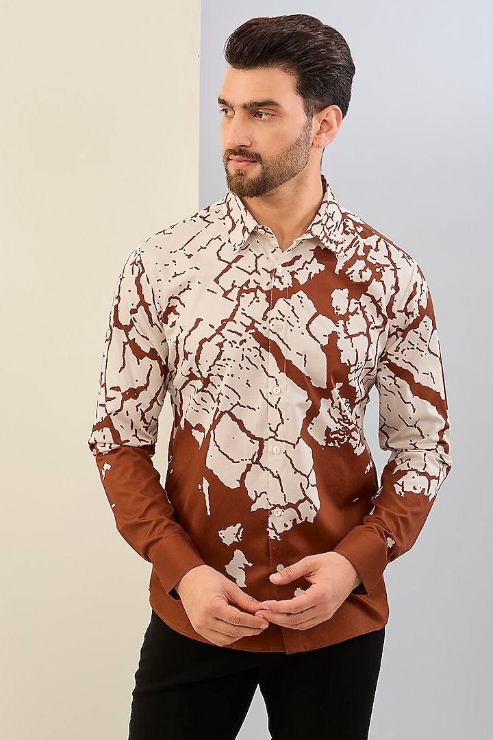 Rust Cotton Satin Printed Shirt by Countrymade at Pernia's Pop Up Shop