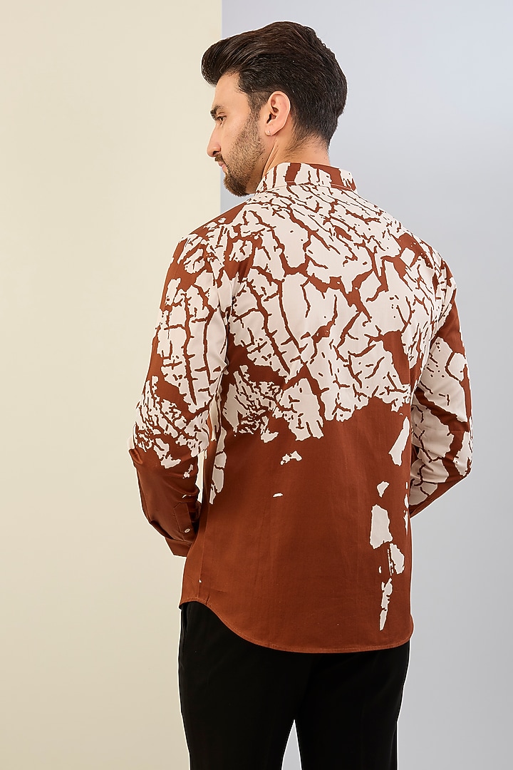 Rust Cotton Satin Printed Shirt by Countrymade at Pernia's Pop Up Shop