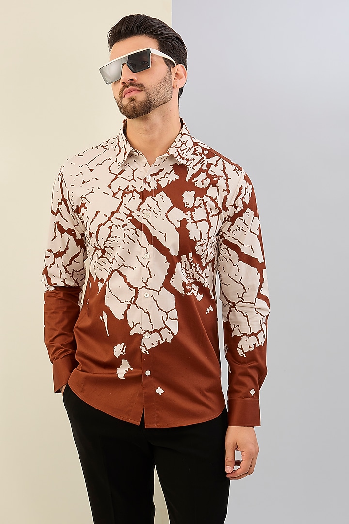 Rust Cotton Satin Printed Shirt by Countrymade at Pernia's Pop Up Shop