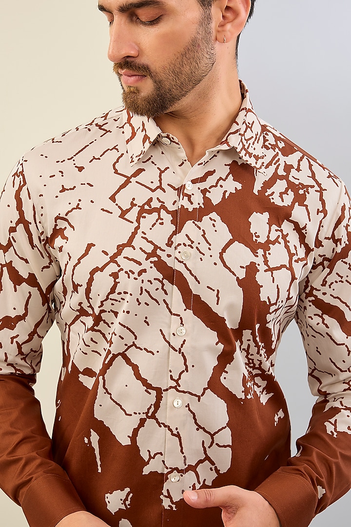 Rust Cotton Satin Printed Shirt by Countrymade at Pernia's Pop Up Shop