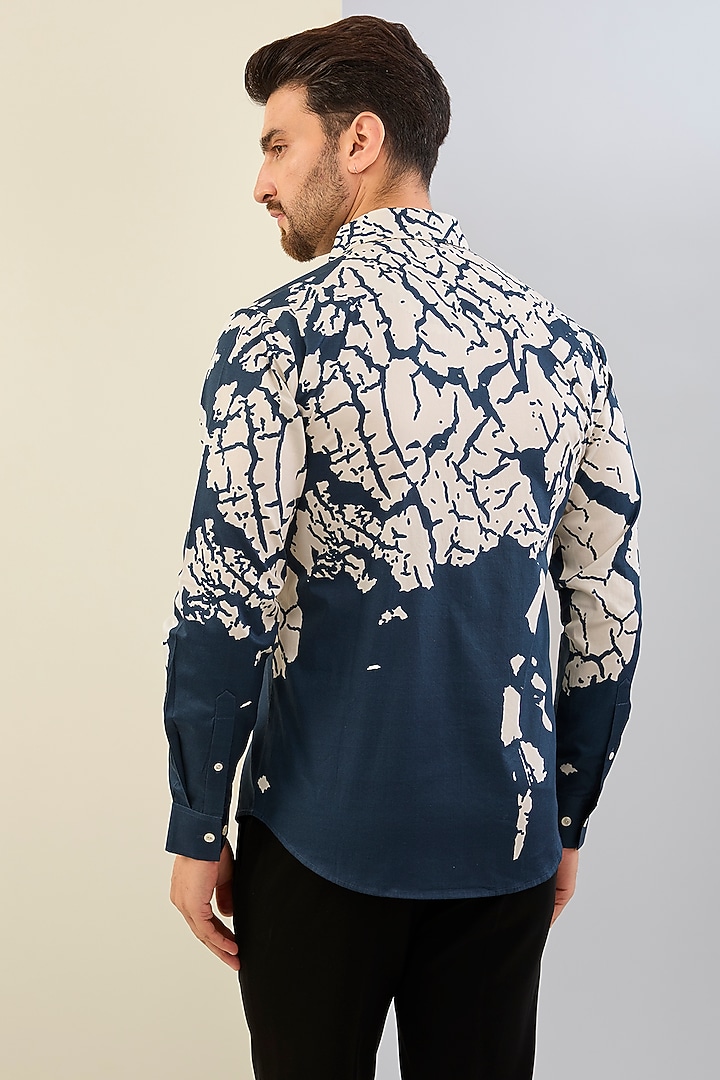 Navy Cotton Satin Printed Shirt by Countrymade at Pernia's Pop Up Shop