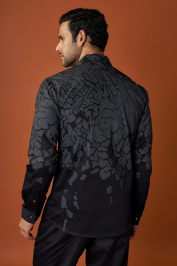 Black Cotton Satin Printed Party Wear Shirt by Countrymade at Pernia's Pop Up Shop