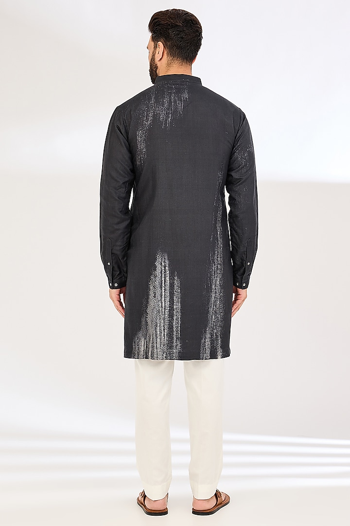 Black Silk Printed Kurta Set by Countrymade at Pernia's Pop Up Shop