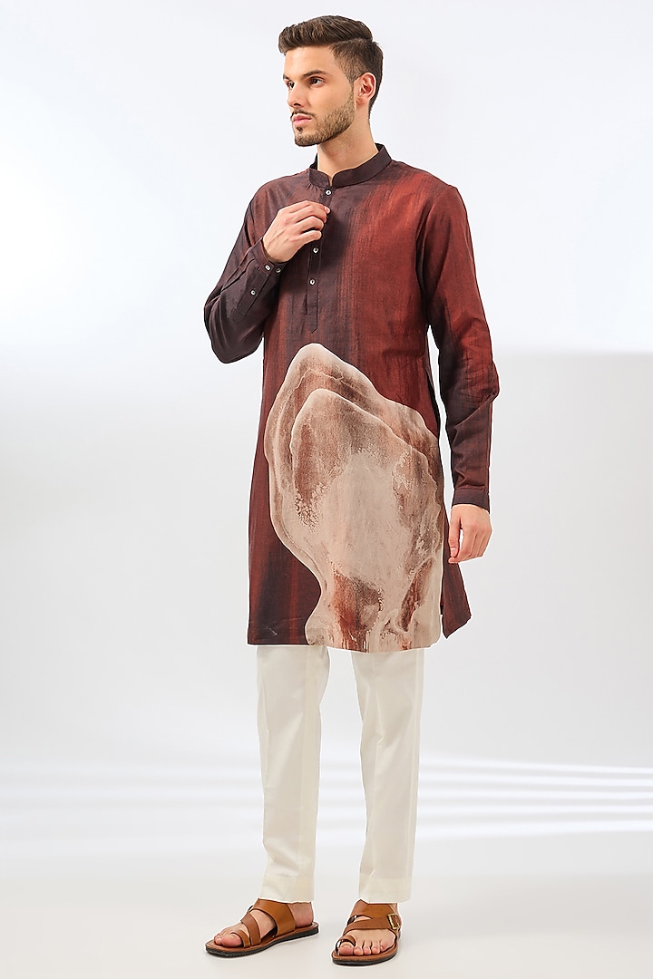 Rust Cotton Printed Kurta Set by Countrymade