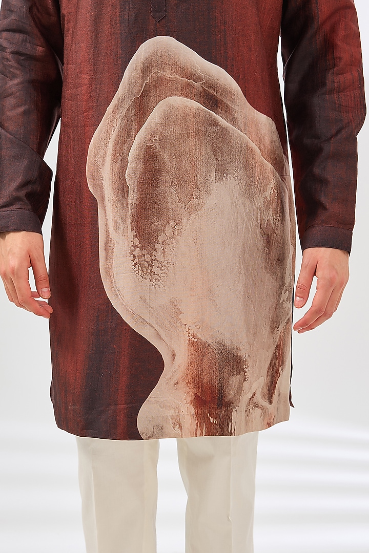 Rust silk Printed Kurta Set by Countrymade at Pernia's Pop Up Shop