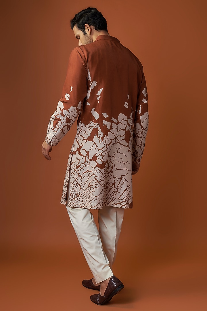 Rust Chanderi Printed Kurta Set by Countrymade at Pernia's Pop Up Shop