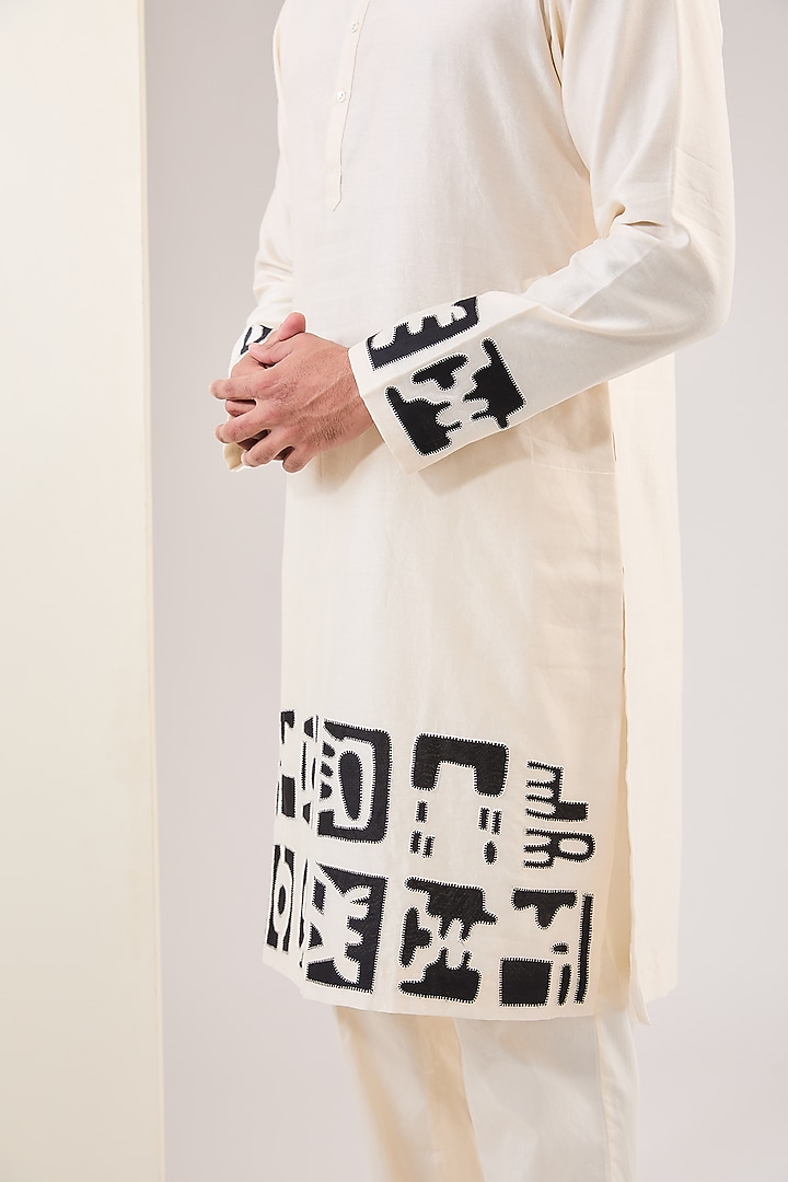 Cream Chanderi Embroidered Kurta Set by Countrymade at Pernia's Pop Up Shop