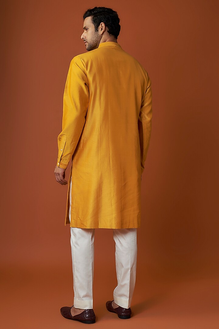 Mustard Chanderi Embroidered Kurta Set by Countrymade at Pernia's Pop Up Shop
