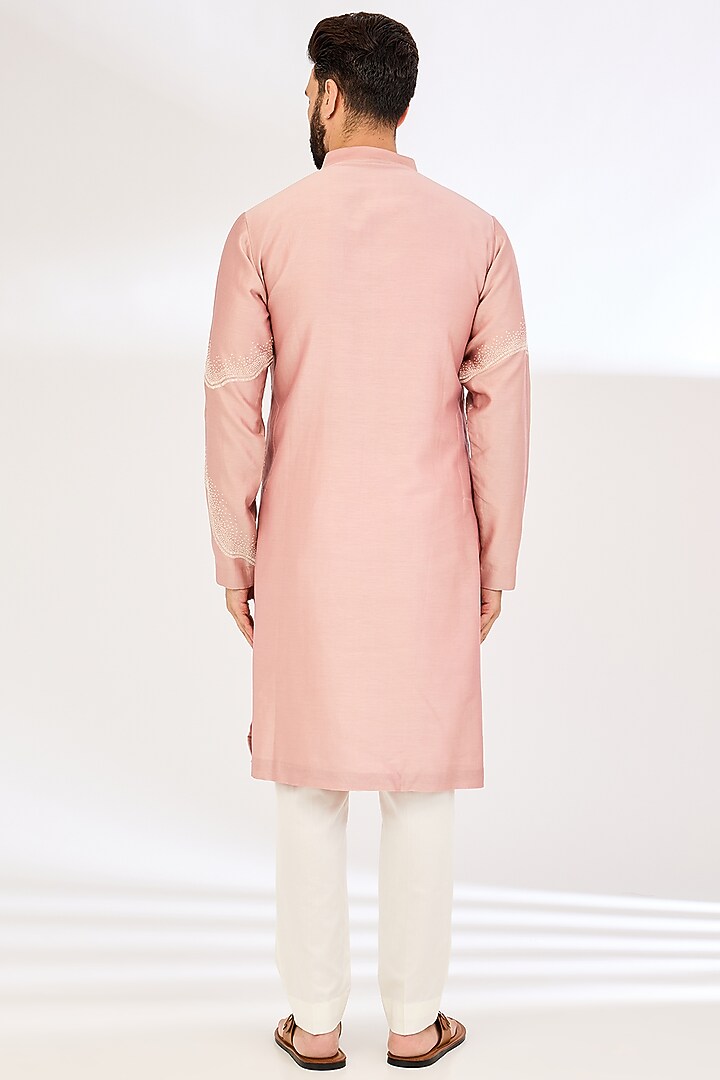 Onion Pink Chanderi Embroidered Kurta Set by Countrymade at Pernia's Pop Up Shop