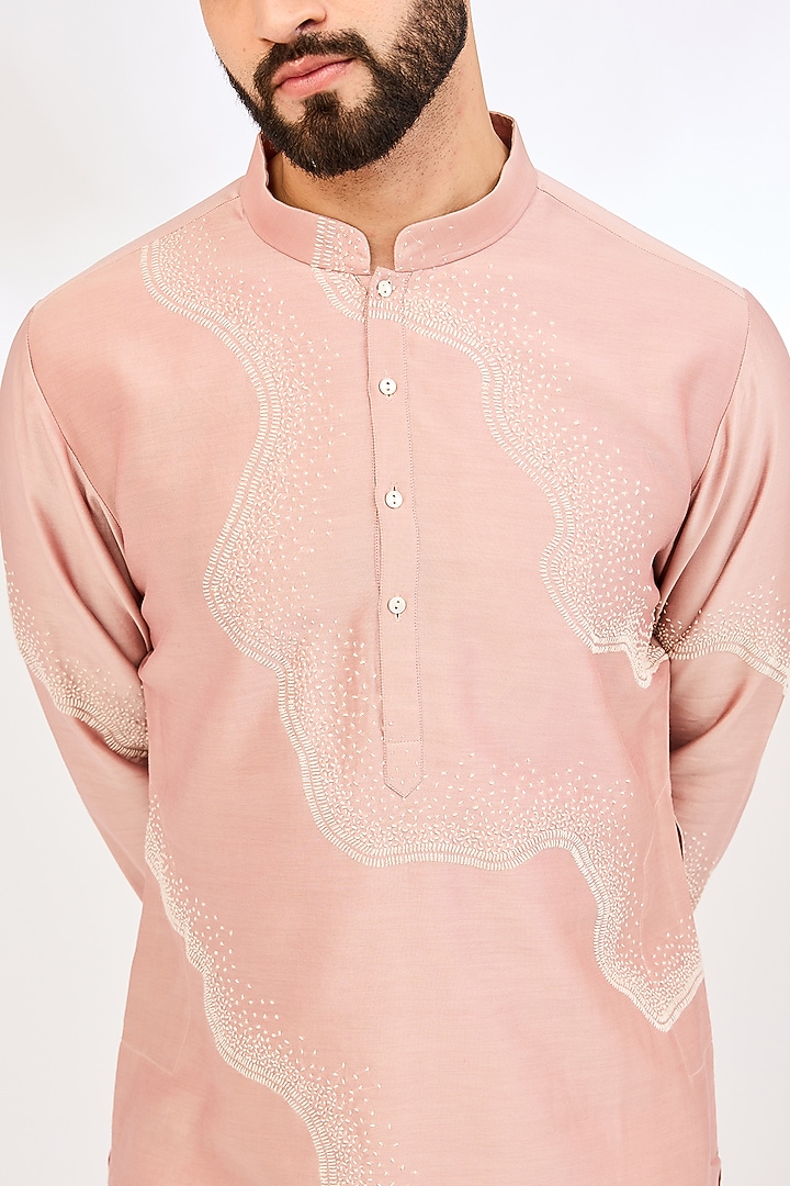 Onion Pink Chanderi Embroidered Kurta Set by Countrymade at Pernia's Pop Up Shop
