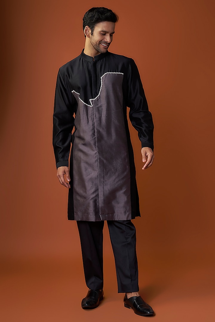 Black & Grey Cotton Printed Kurta Set by Countrymade at Pernia's Pop Up Shop