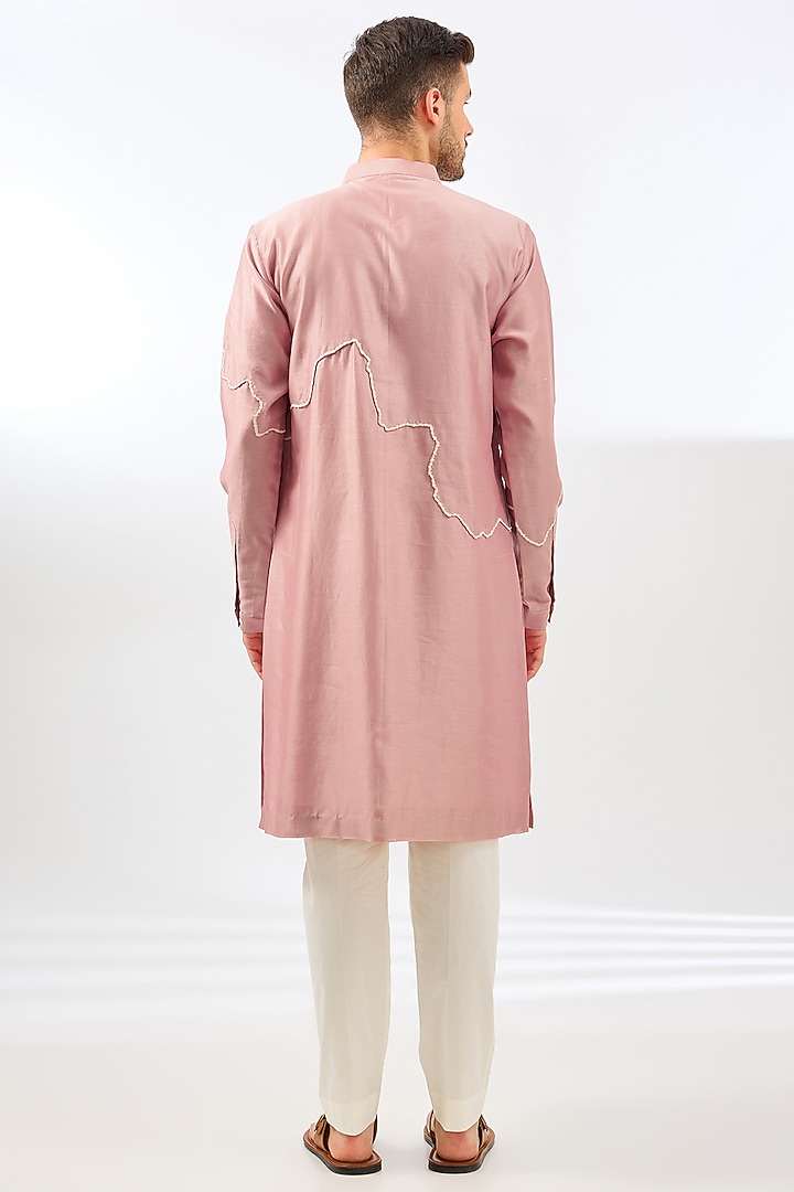 Onion Pink Chanderi Embroidered Kurta Set by Countrymade at Pernia's Pop Up Shop