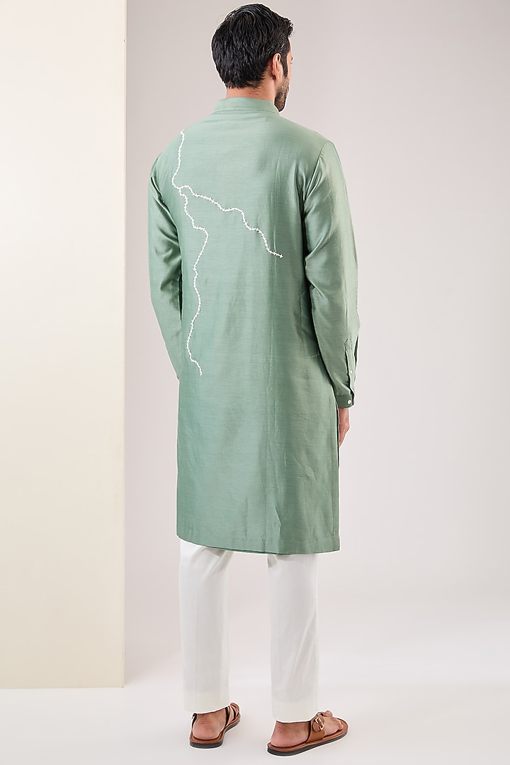Mint Chanderi Embroidered Kurta Set by Countrymade at Pernia's Pop Up Shop
