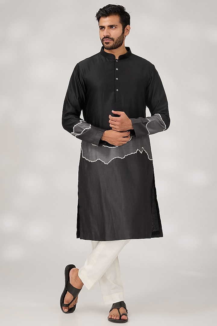 Black Cotton Kurta Set by Countrymade at Pernia's Pop Up Shop