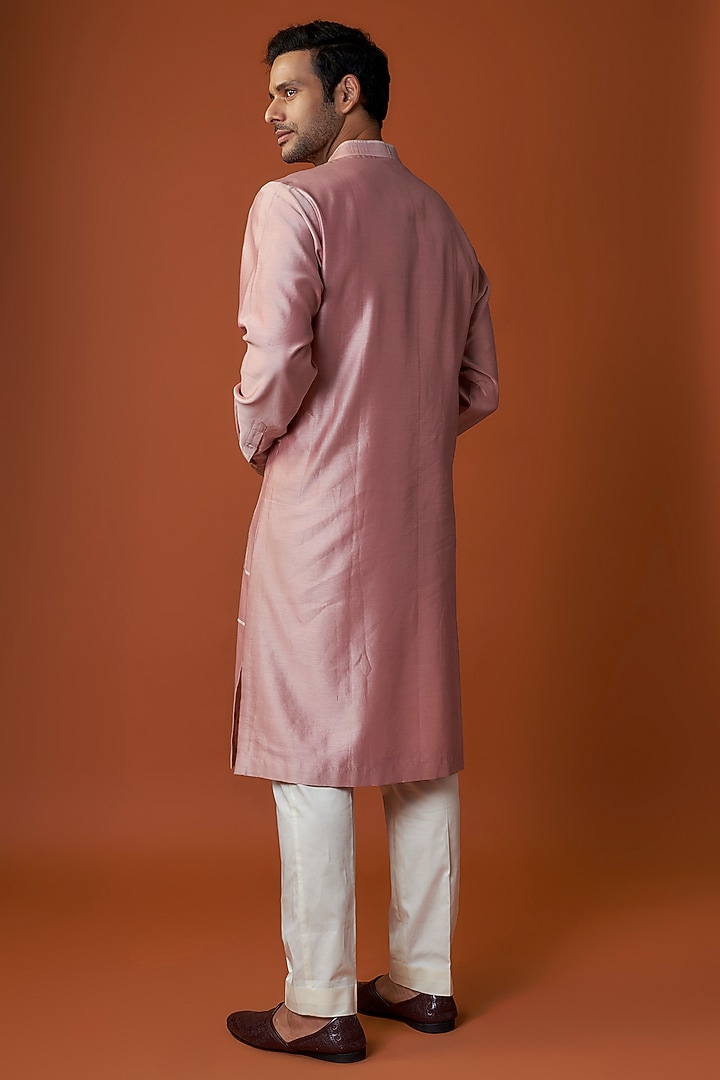 Onion Pink Chanderi Embroidered Kurta Set by Countrymade at Pernia's Pop Up Shop