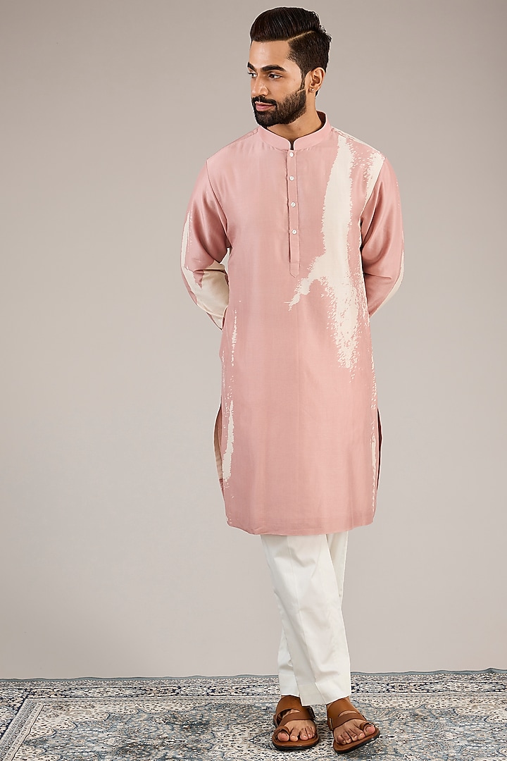 Pink & White Cotton Printed Kurta Set by Countrymade