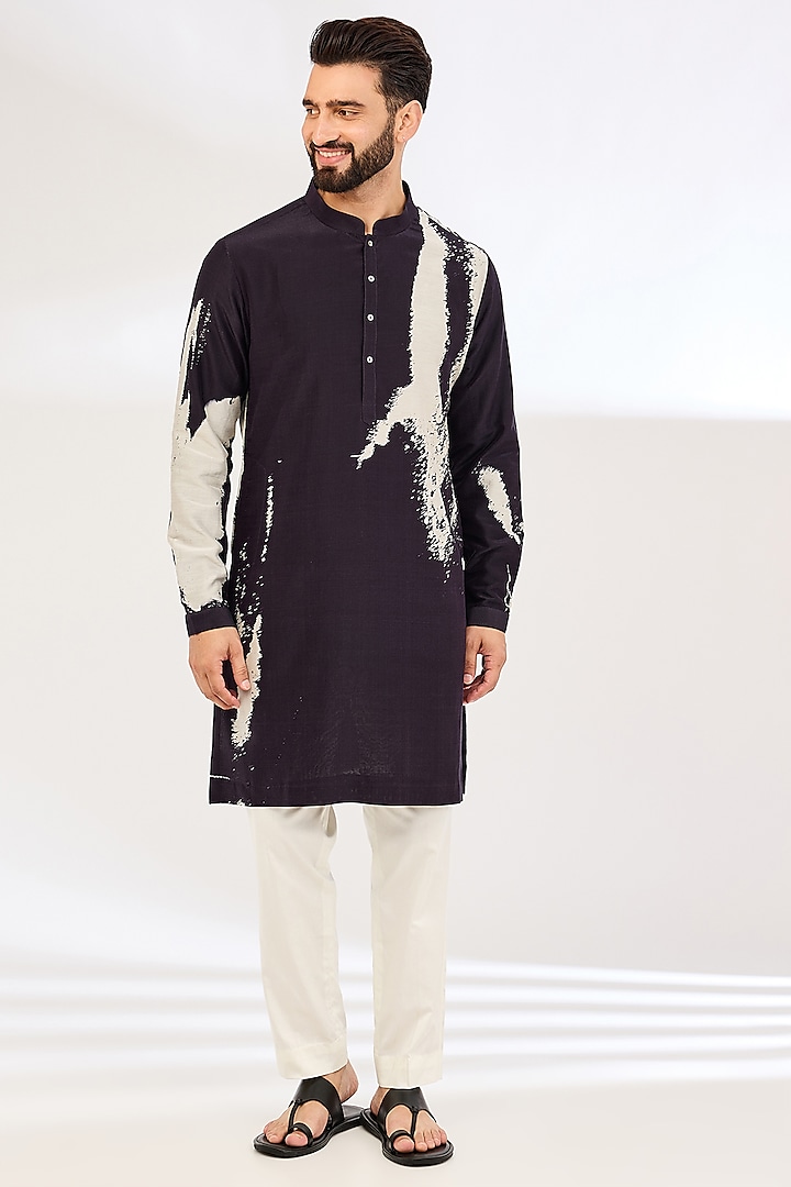 Navy Cotton Printed Kurta Set by Countrymade