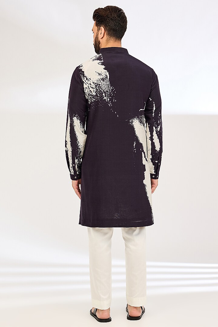 Navy Silk Printed Kurta Set by Countrymade at Pernia's Pop Up Shop