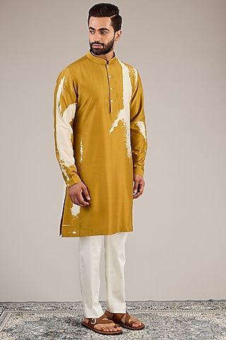 Mustard & White silk Printed Kurta Set by Countrymade