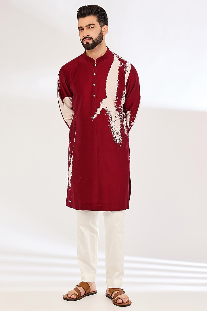 Red Cotton Printed Kurta Set by Countrymade