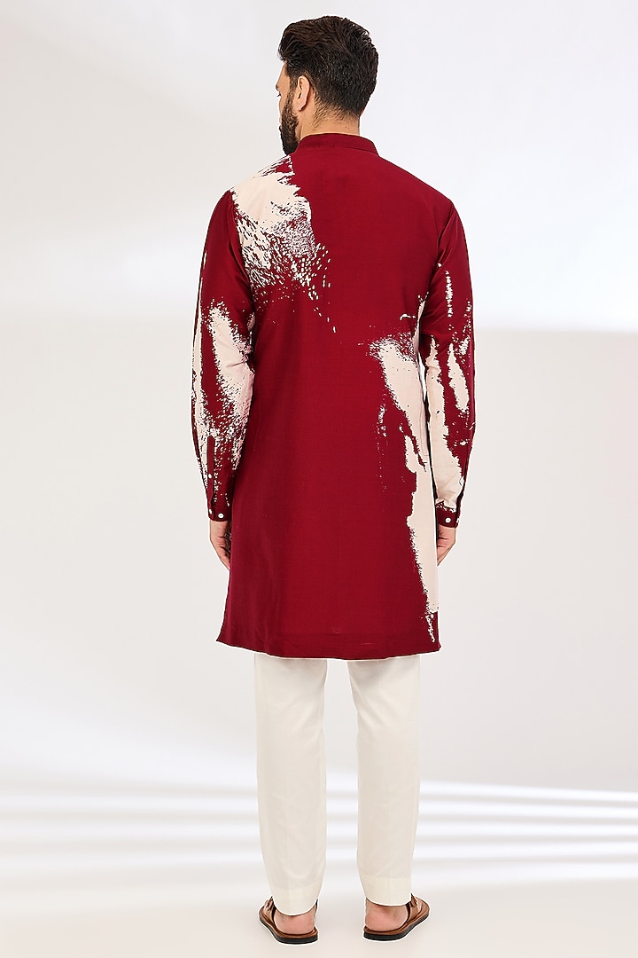 Red Silk Printed Kurta Set by Countrymade at Pernia's Pop Up Shop