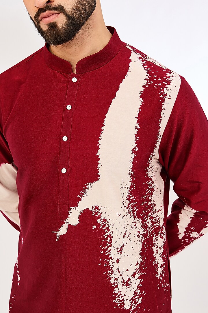 Red Silk Printed Kurta Set by Countrymade at Pernia's Pop Up Shop