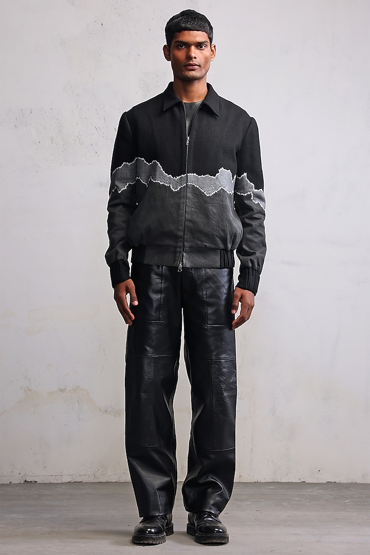 Black Cotton Herringbone & Cotton Denim Patch Work Jacket by Countrymade at Pernia's Pop Up Shop